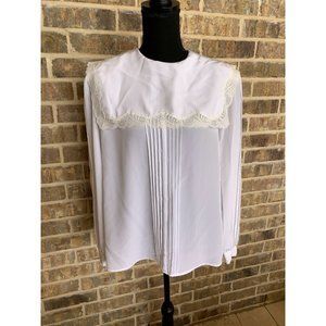 Lloyd Williams bib collar vintage blouse white pleated with lace trim size 12